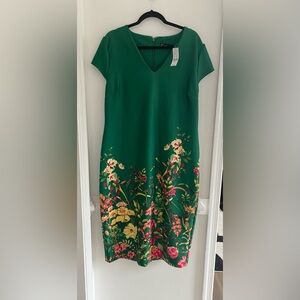 New York & Company Green Midi Dress with Floral Hem